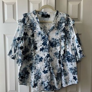 Universal Standard x Erdem Kalina Short Sleeve Ruffle Shirt in White